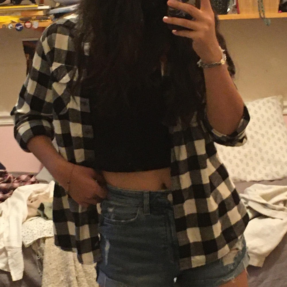 eddie bauer black and white cotton button up